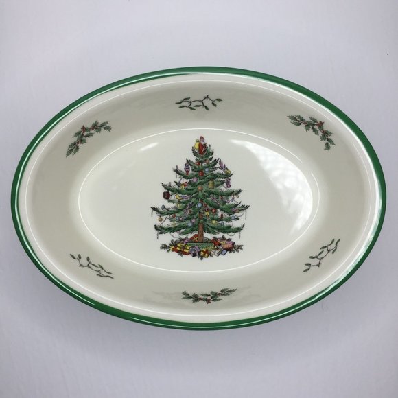 Vintage Spode Christmas Tree Porcelain China Oval Vegetable Baker Dish With Box - Picture 6 of 15